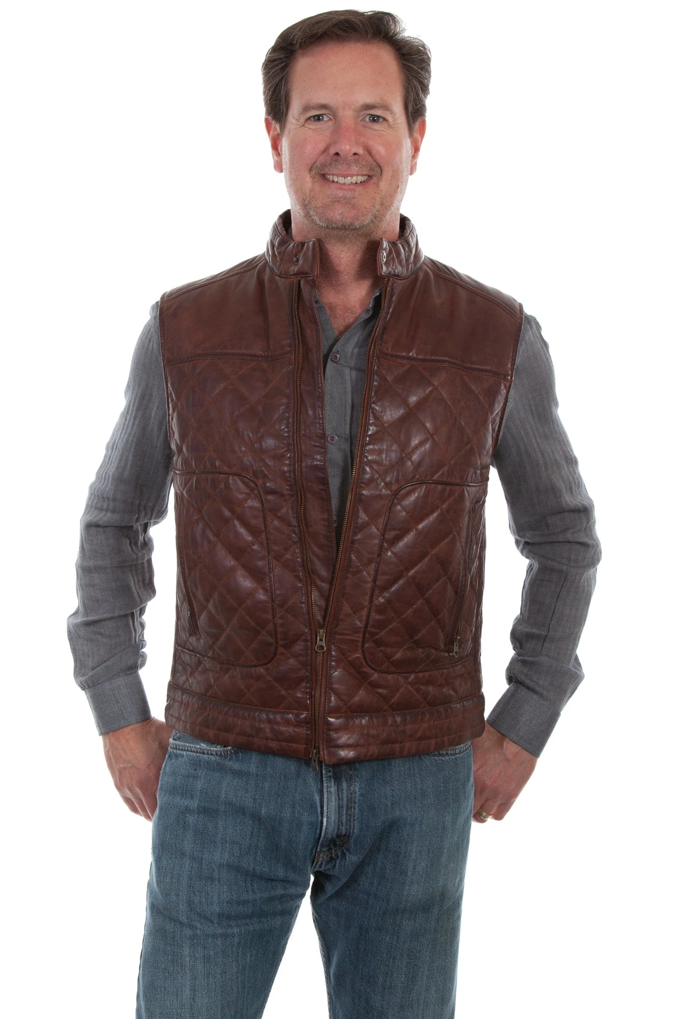 Scully Mens Antique Brown Leather Quilted Vest
