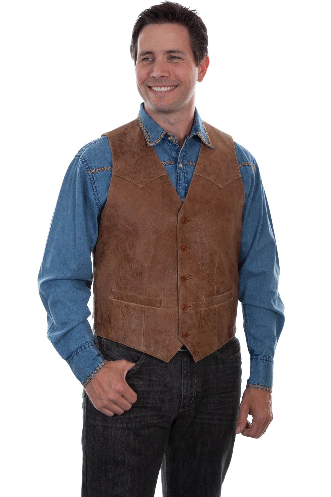 Scully Mens Brown Leather Vintage Western Vest