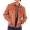 Scully Mens Cognac Leather Vintage Racer Jacket