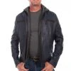 Scully Mens Denim Lamb Leather Hooded Jacket