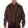 Scully Mens Vintage Brown Leather Sporty Canvas Jacket