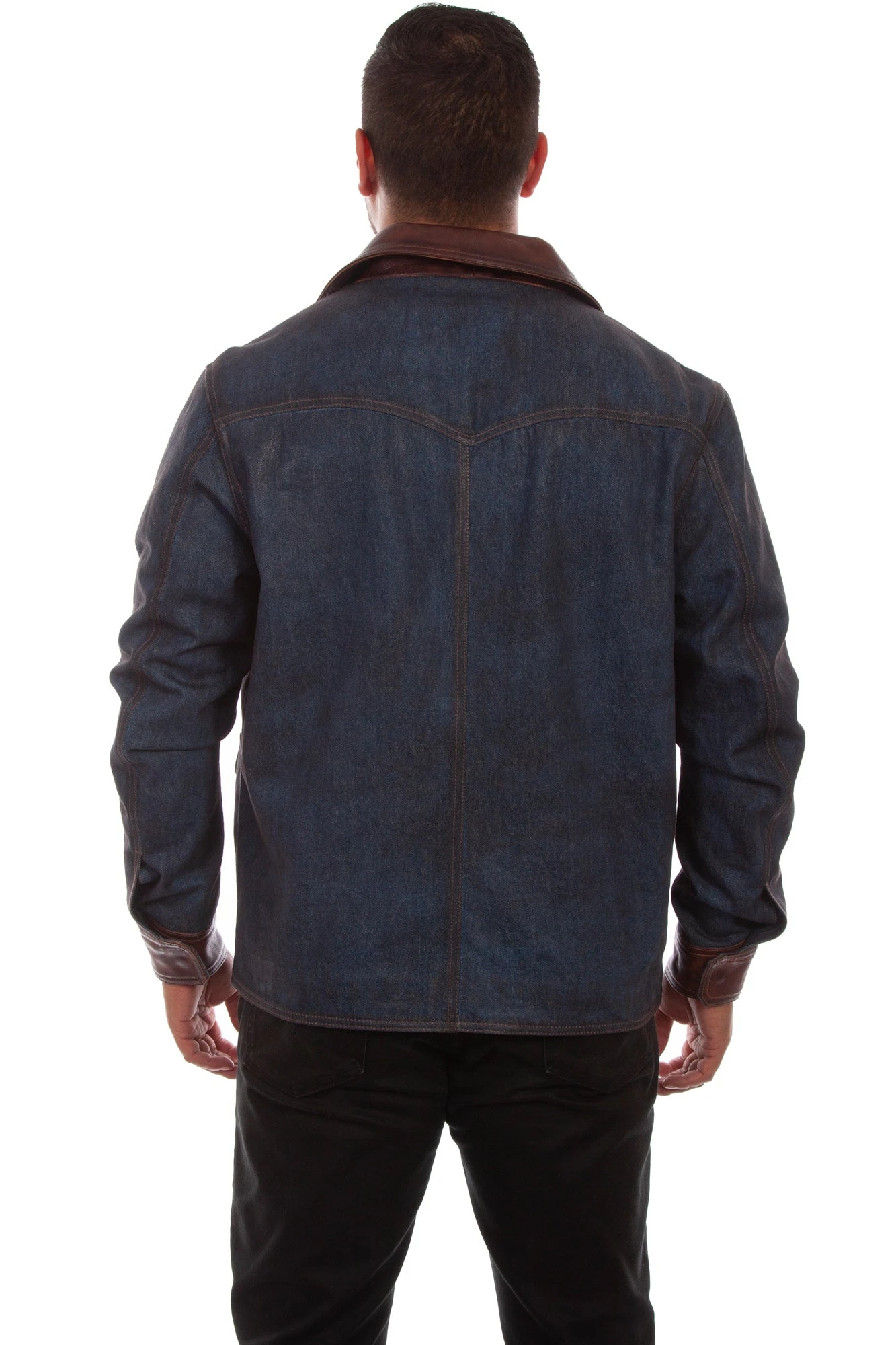 Scully Mens Denim Cotton Blend Leather Trim Jacket - Image 2