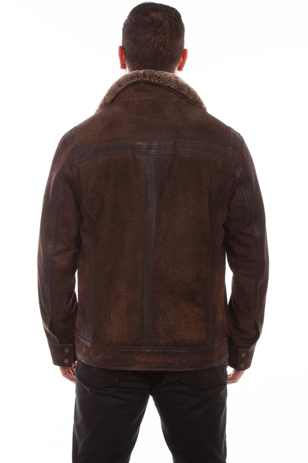 Scully Mens Chocolate Leather Zip-Out Shearling Jacket - Image 2