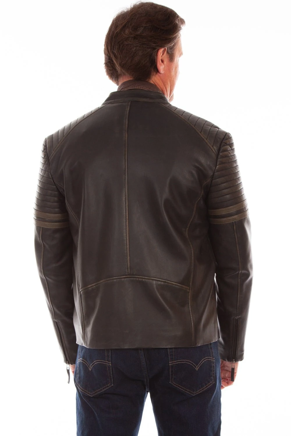 Scully Mens Black Lamb Leather Zip Racer Jacket - Image 2