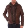 Scully Mens Brown Leather Sporty Hooded Jacket