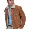 Scully Leather Mens Boar Suede Sherpa Fleece Jean Jacket Cafe Brown