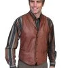 Scully Leather Mens Whip Stitch Leather Lapel Vest Ranch Tan