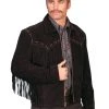 Scully Leather Mens Black Boar Suede Western Fringe Jacket
