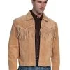 Scully Leather Mens Western Boar Suede Fringe Jacket Bourbon