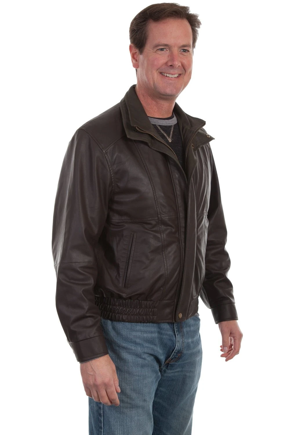 Scully Mens Chocolate/Olive Leather Featherlite Jacket - Image 2