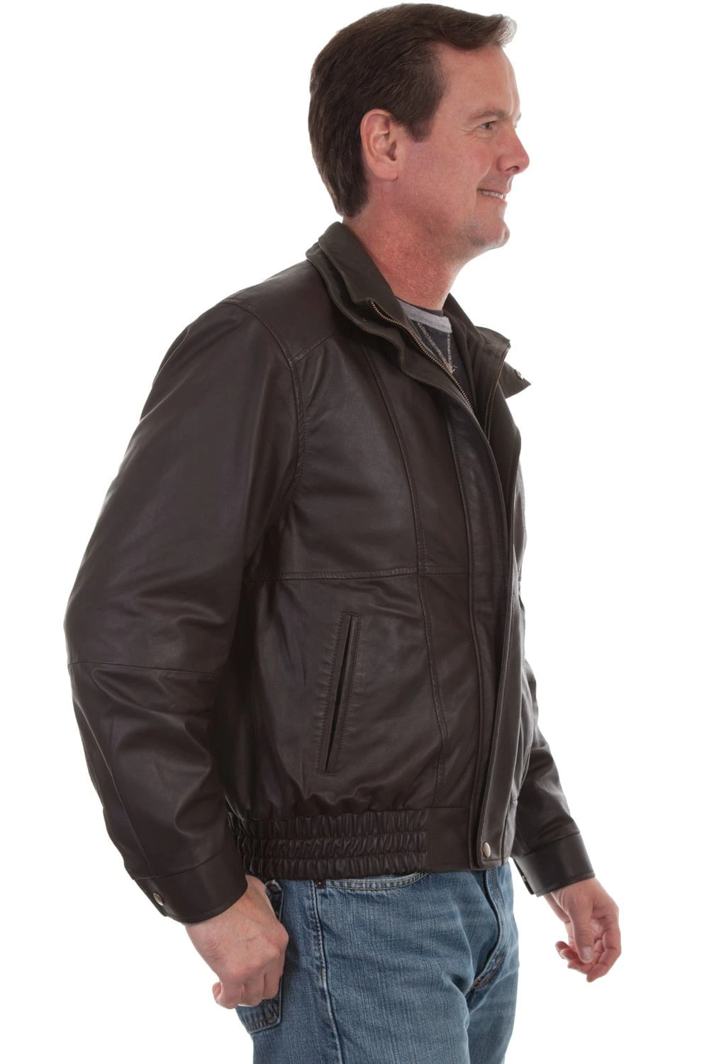 Scully Mens Chocolate/Olive Leather Featherlite Jacket - Image 4
