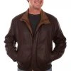 Scully Mens Chocolate/Cognac Leather Dbl Collar Jacket