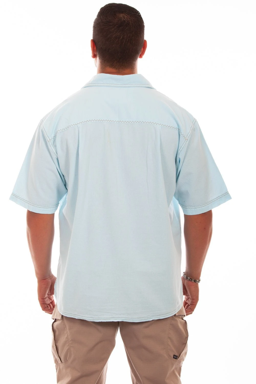 Scully Mens Aqua Sky 100% Cotton Traveler S/S Shirt - Image 2