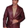 Scully Leather Mens Western Lambskin Blazer Black Cherry