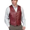 Scully Leather Mens Black Lamb Lambskin Button Front Vest Cherry