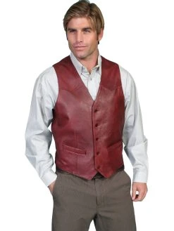Scully Leather Mens Black Lamb Lambskin Button Front Vest Cherry