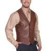 Scully Leather Mens Western Lambskin Button Front Vest Chocolate