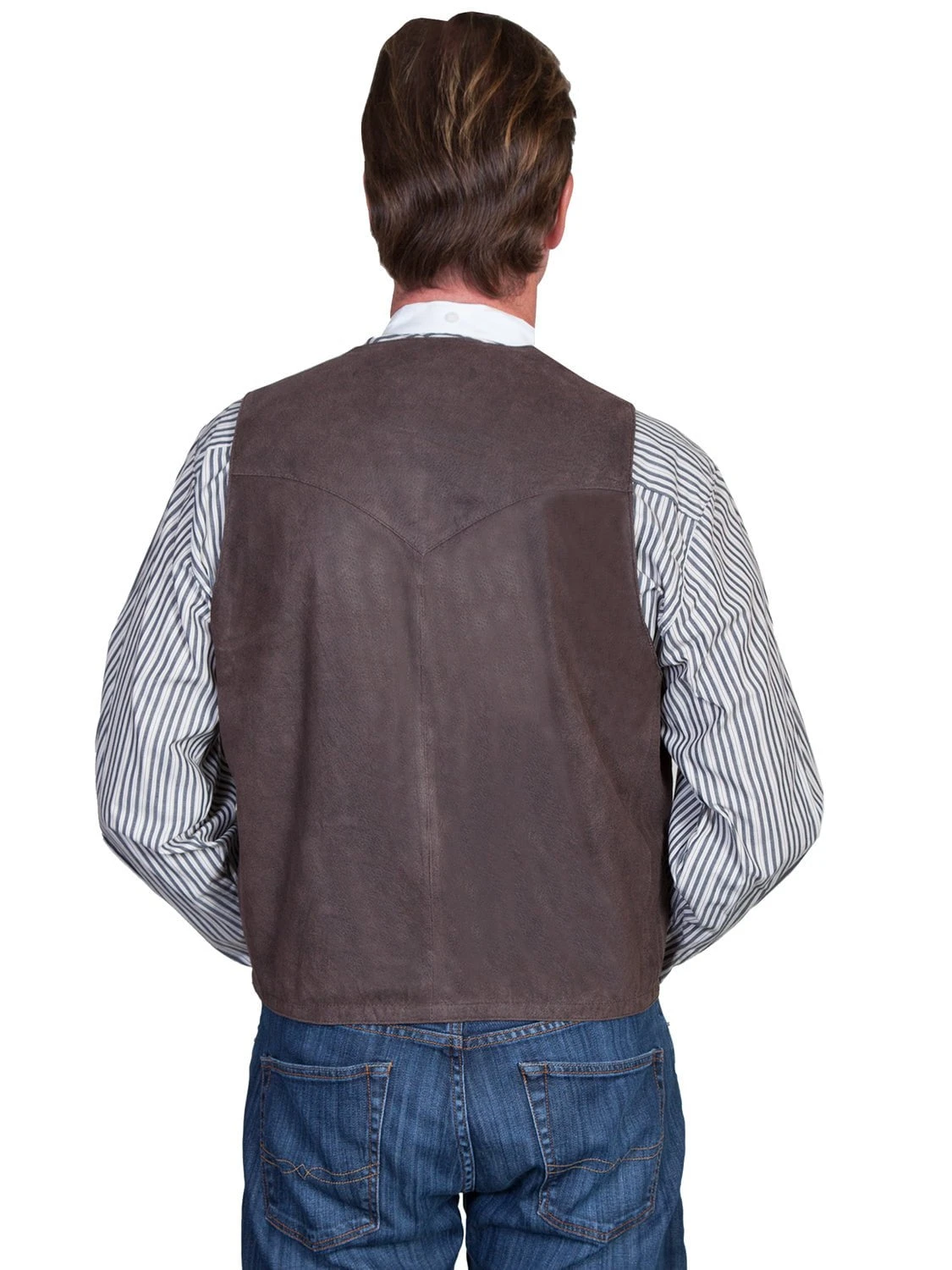 Scully Leather Mens Western Lambskin Button Front Vest Brown - Image 2