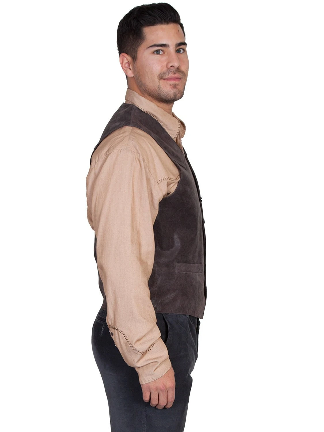 Scully Leather Mens Western Lambskin Button Front Vest Brown - Image 3