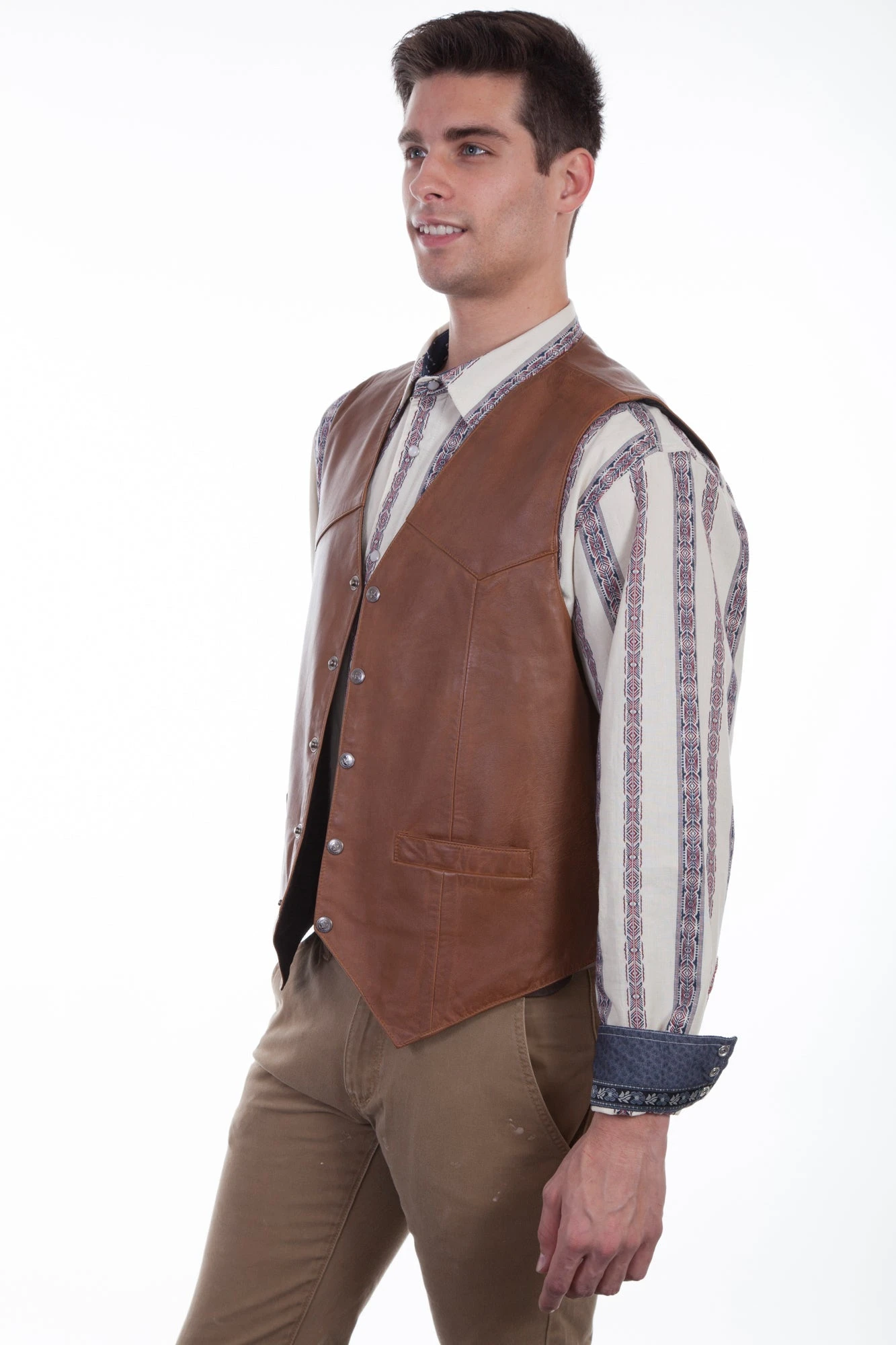 Scully Mens Saddle Tan Soft Lamb Western Snap Vest - Image 2