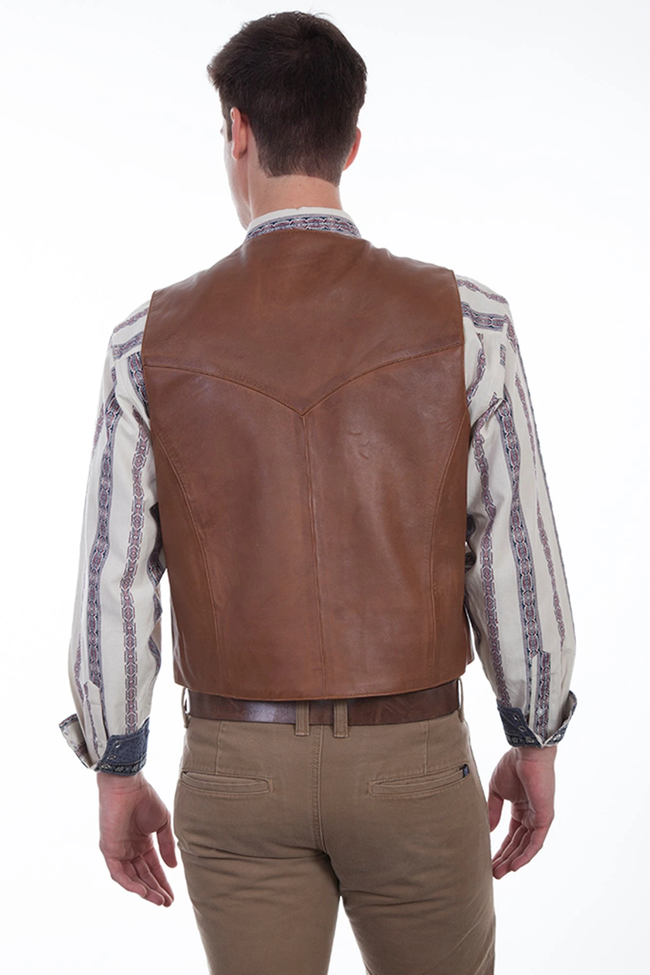 Scully Mens Saddle Tan Soft Lamb Western Snap Vest - Image 3