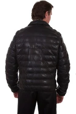 Scully Mens Black Leather Ribbed Jacket