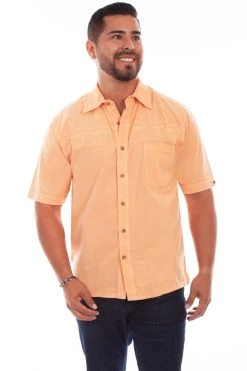 Scully Mens Papaya 100% Cotton Palm S/S Shirt