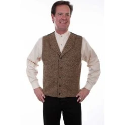 Scully Men's WAH MAKER 4 Pocket Herringbone Tweed Wool Vest - Brown