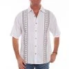 Scully Mens White/Grey 100% Cotton Calypso S/S Shirt
