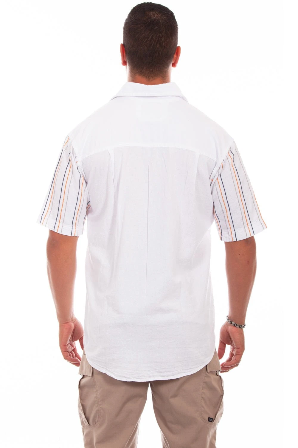 Scully Mens White 100% Cotton Quartz Stripe S/S Shirt - Image 2