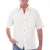 Scully Mens Ivory Distressed 100% Cotton Tropical S/S Shirt