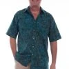 Scully Mens Deep Sea 100% Cotton Leaf Batik S/S Shirt