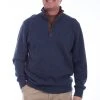 Scully Mens Navy Cotton Blend Elbow Patch Pullover Sweater
