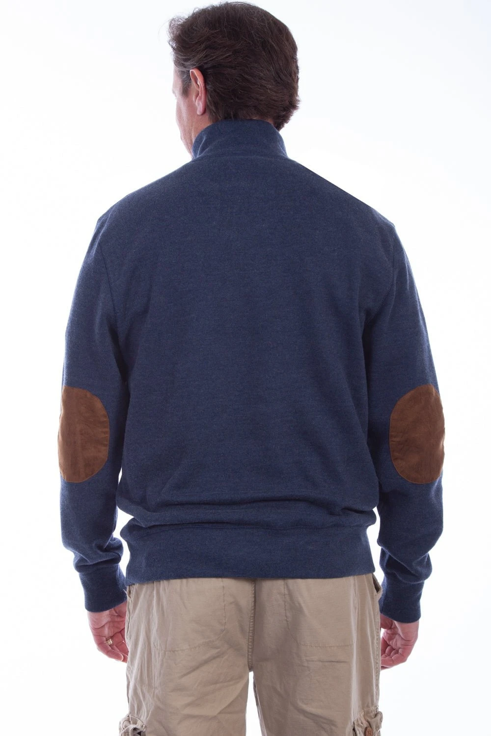 Scully Mens Navy Cotton Blend Elbow Patch Pullover Sweater - Image 2