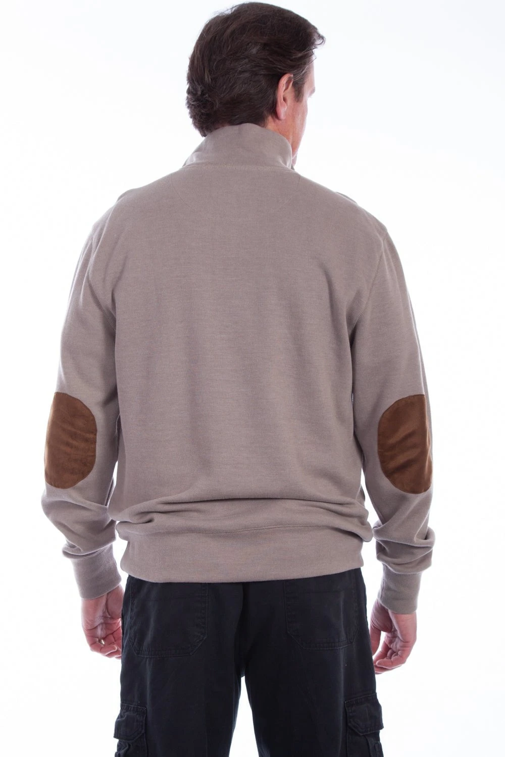 Scully Mens Taupe Cotton Blend Elbow Patch Pullover Sweater - Image 2