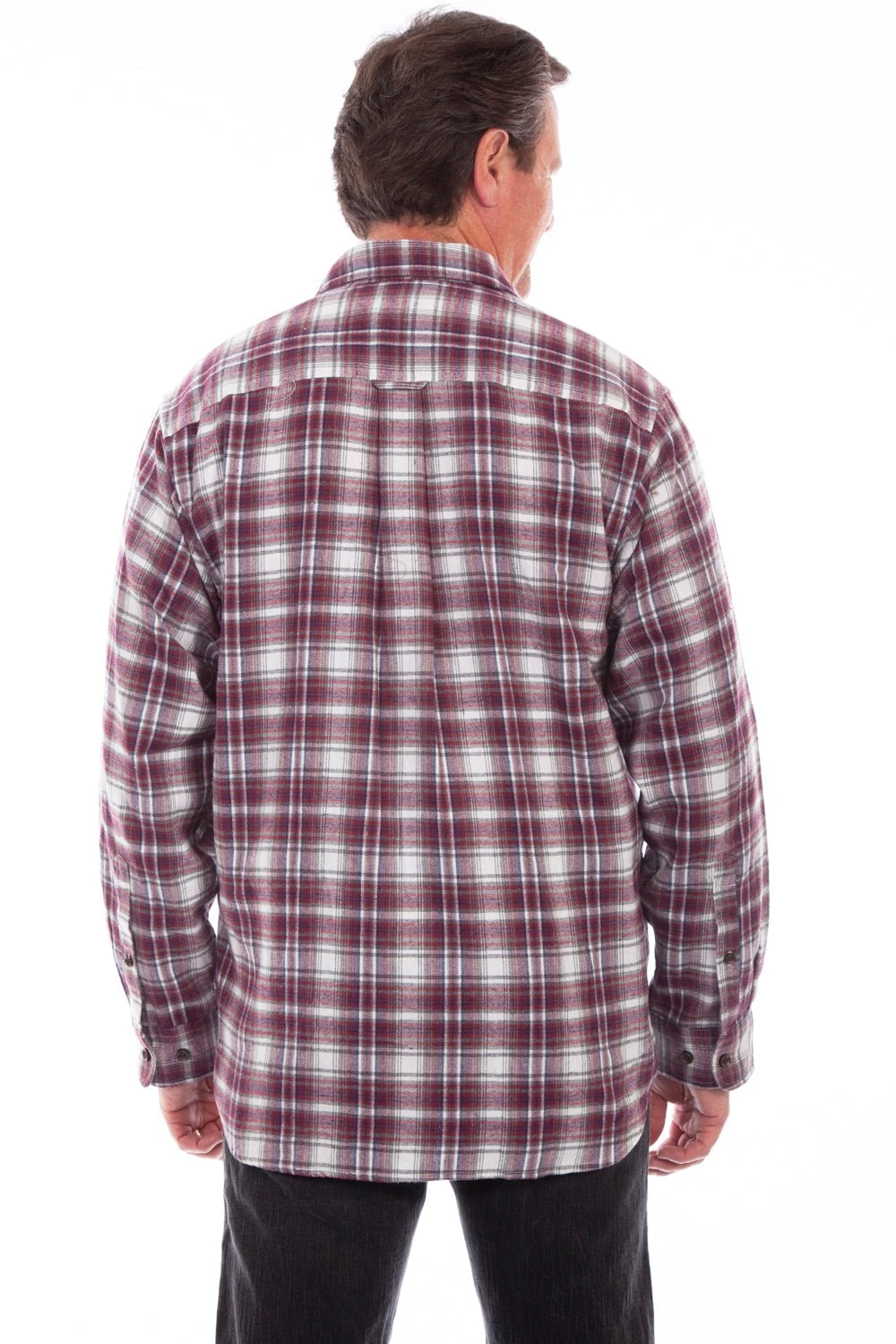 Scully Mens Burgundy 100% Cotton Flannel Plaid L/S Shirt - Image 2