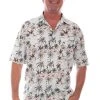 Scully Mens White 100% Cotton Hawaiian Palm S/S Shirt