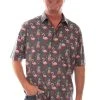 Scully Mens Black 100% Cotton Hawaiian Flamingo S/S Shirt