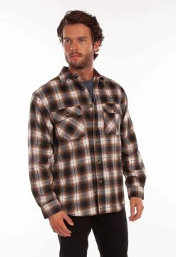 Scully Mens Brown/Black Wool Blend Plaid L/S Shirt