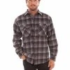 Scully Mens Charcoal/Burgundy Wool Blend Flannel Plaid L/S Shirt