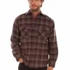 Scully Mens Chocolate/Port Wool Blend Flannel Plaid L/S Shirt