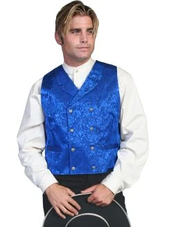 Scully WAH MAKER Men's Double-breasted Floral Silk Vest - Royal Blue