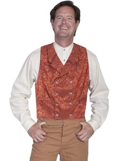 Scully WAH MAKER Men's Double-breasted Floral Silk Vest - Rust