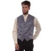 Scully Men's WAH MAKER Single Breasted Tooled Silk Vest - Blue