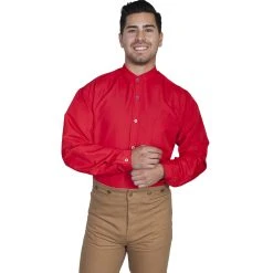 Scully Men's WAH MAKER Button Front Band Collar Shirt - Red