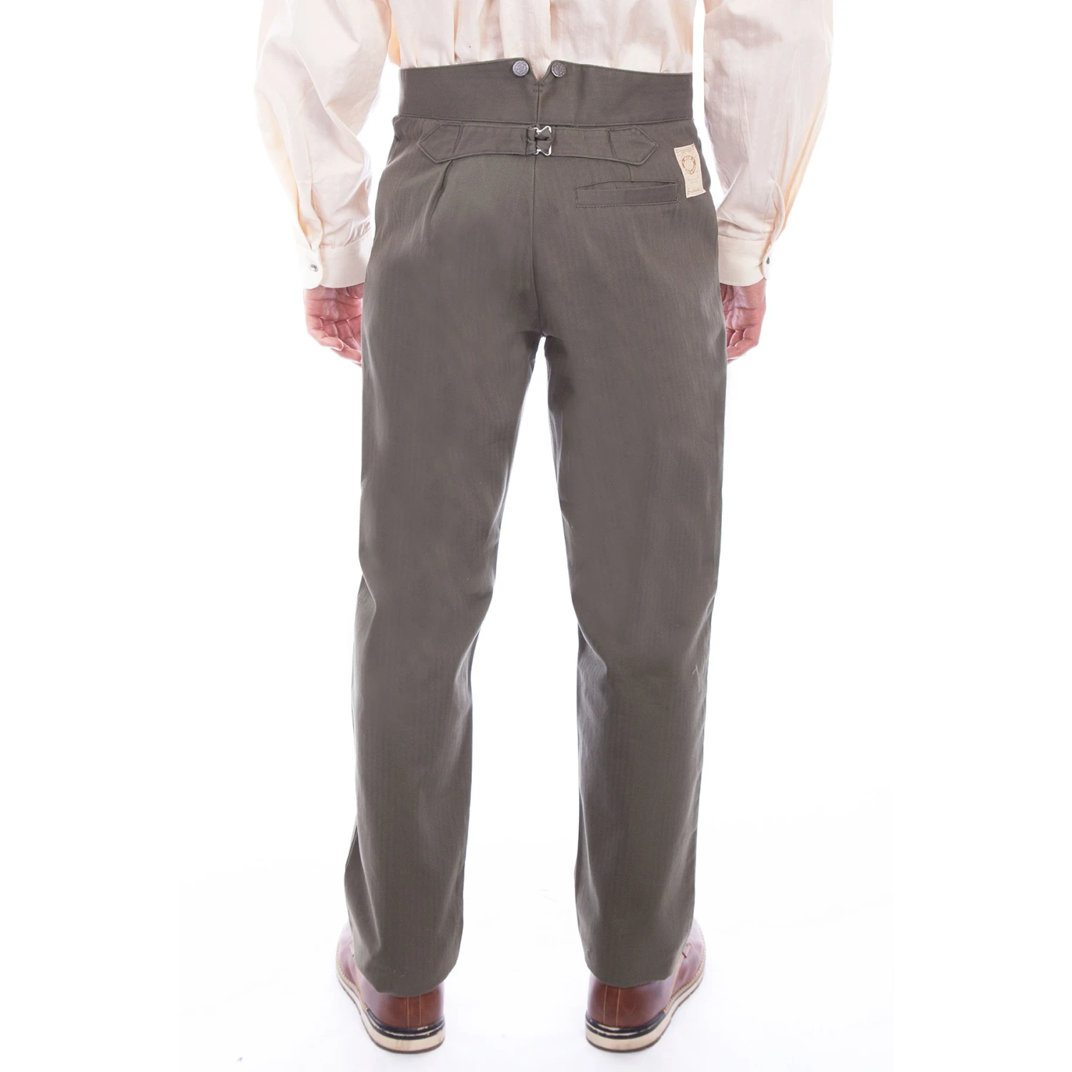 Scully Men's WAH MAKER Cotton Herringbone Pants - Army Green - Image 3