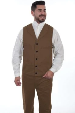 Scully Wahmaker Mens Brown 100% Cotton Herringbone Vest