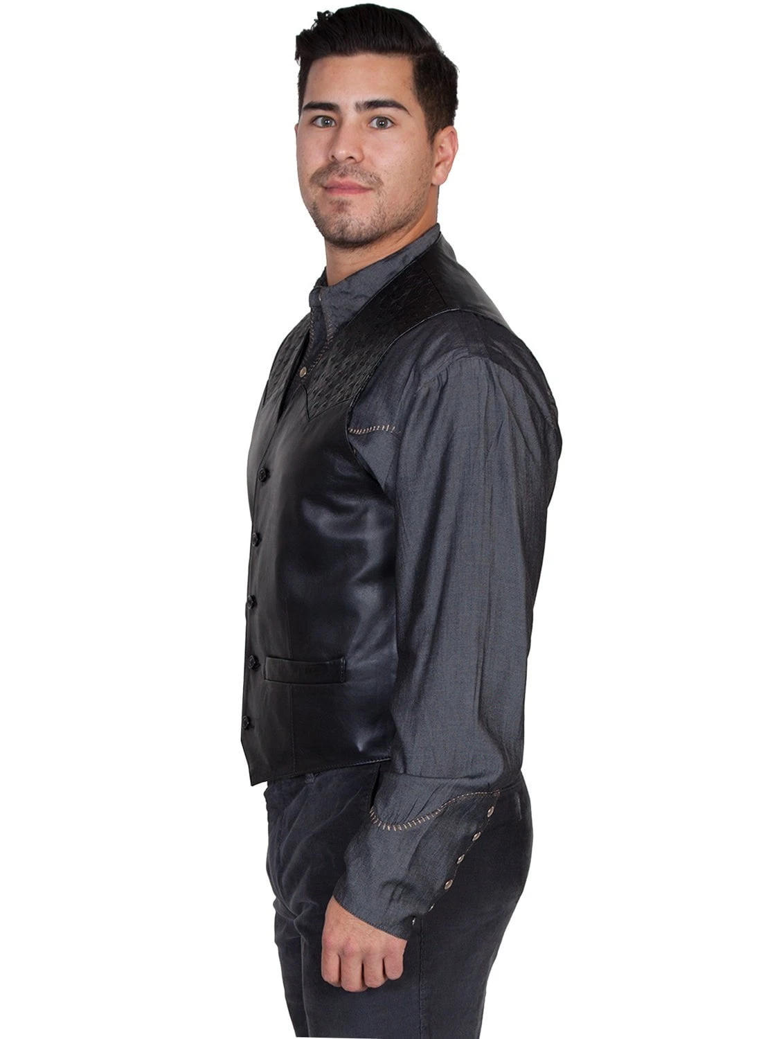 Scully Mens Black Lamb/Ostrich Western Vest - Image 3