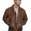 Scully Leather Mens Brown Antique Lamb Bi-Swing Bomber Jacket