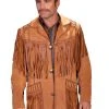 Scully Leather Mens Mountain Man Handlaced Bead Trim Coat Bourbon